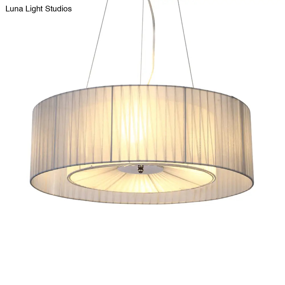 Nordic Fabric 3-Light Drum Pendant Chandelier White For Living Room - 18/21.5/25.5 Wide