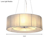Nordic Fabric 3-Light Drum Pendant Chandelier White For Living Room - 18/21.5/25.5 Wide
