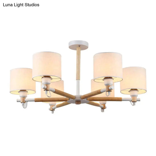 Nordic Fabric Drum Pendant Chandelier Light - 6 Lights Black/White Ideal For Bedroom