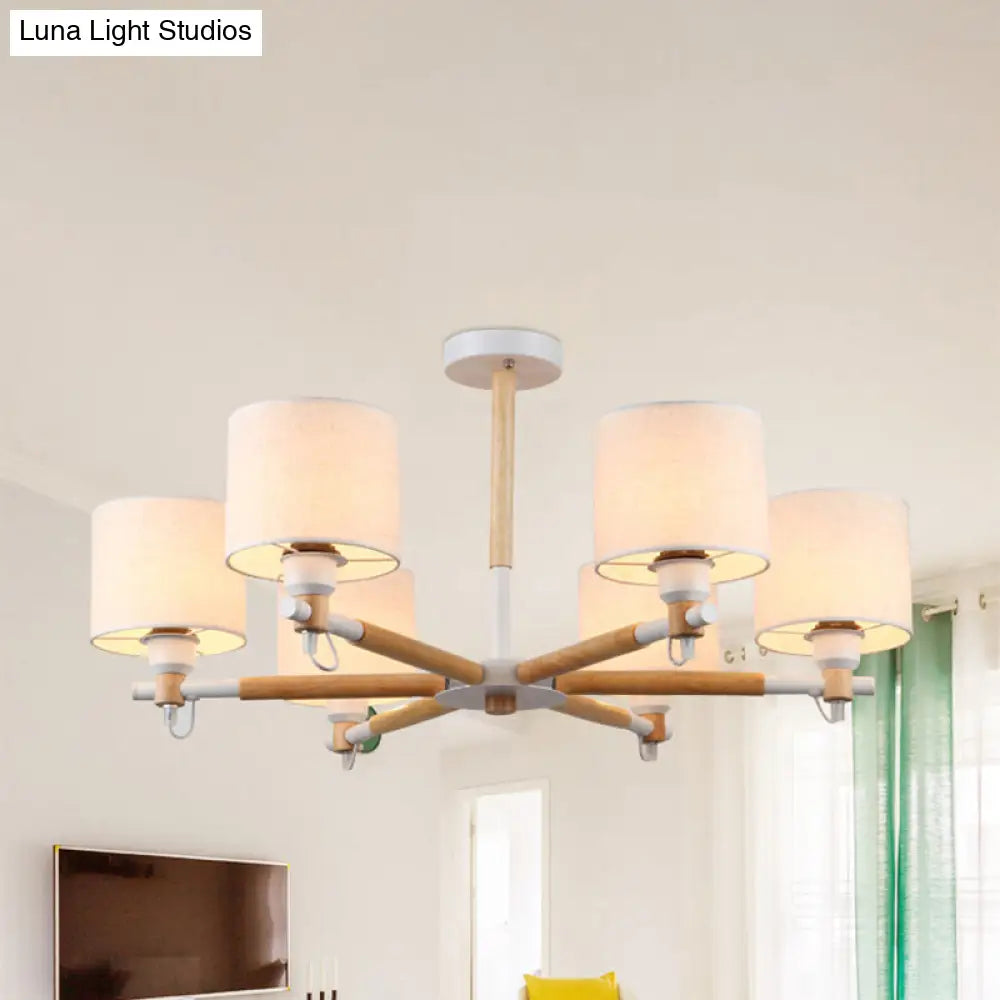 Nordic Fabric Drum Pendant Chandelier Light - 6 Lights Black/White Ideal For Bedroom White