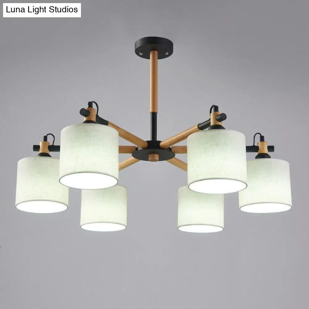 Nordic Fabric Drum Pendant Chandelier Light - 6 Lights Black/White Ideal For Bedroom