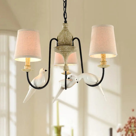 Nordic Fabric Barrel Pendant Chandelier Light - Tan Hanging Ceiling (3/6 Heads) 3 /