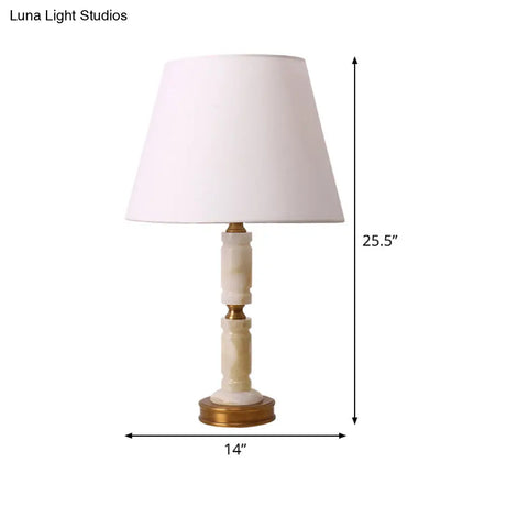Nordic Fabric Conical Table Lamp With 1 White Head Brass Metal Base