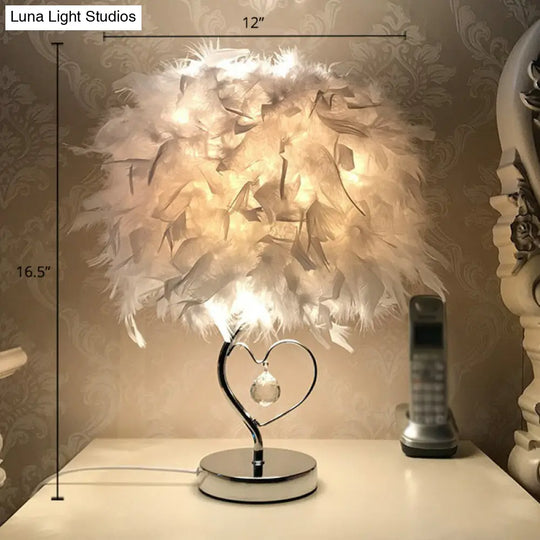 Nordic Feather Cylinder Table Lamp: Single-Bulb Nightstand Lighting For Bedroom