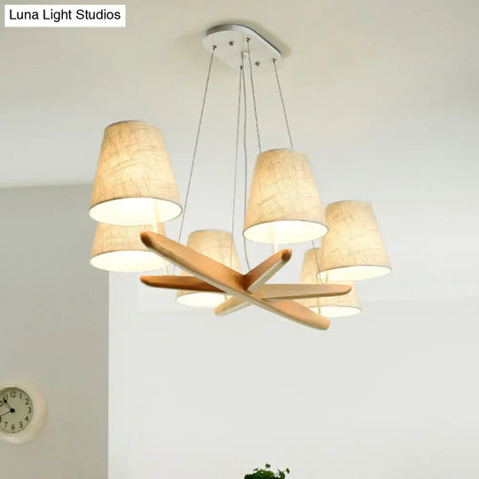 Nordic Flaxen Tapered Chandelier: Elegant 6-Light Pendant For Dining Room