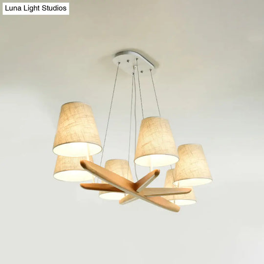 Nordic Flaxen Tapered Chandelier With 6 Fabric Pendant Lights For Dining Room