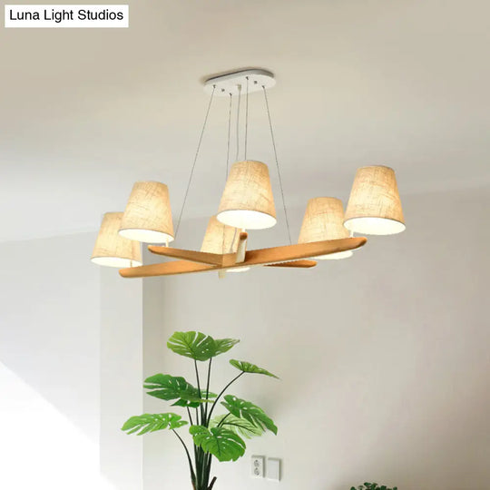Nordic Flaxen Tapered Chandelier With 6 Fabric Pendant Lights For Dining Room