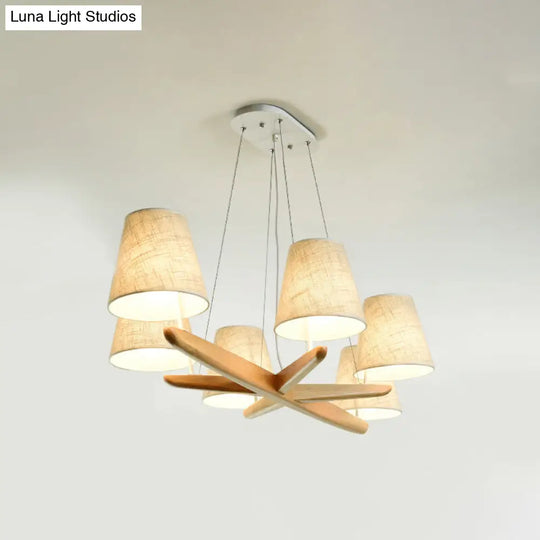 Nordic Flaxen Tapered Chandelier: Elegant 6-Light Pendant For Dining Room