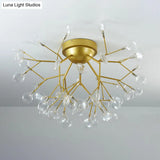 Nordic Flush Mount Led Ceiling Light In Brass For Living Room With Heracleum Metal Fixture