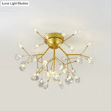 Nordic Flush Mount Led Ceiling Light In Brass For Living Room With Heracleum Metal Fixture