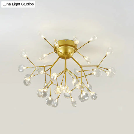 Nordic Flush Mount Led Ceiling Light In Brass For Living Room With Heracleum Metal Fixture