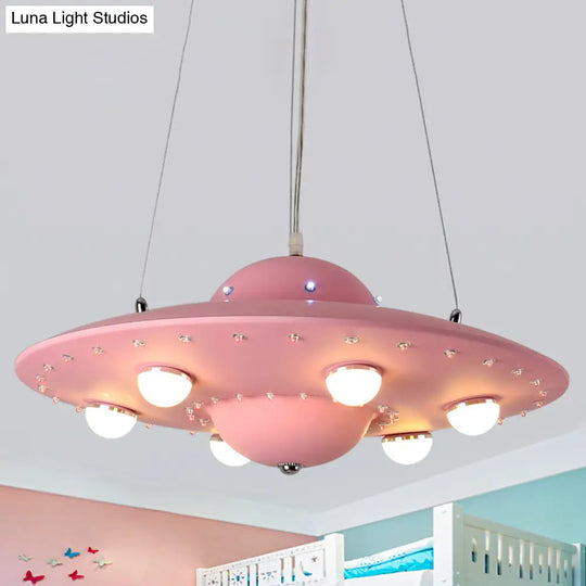 Nordic Flying Saucer Led Chandelier For Childs Bedroom - Metallic Pendant Lamp In Grey/Pink/Blue