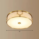 Nordic Foyer Charm: Fabric Drum Flush Mount Ceiling Light With Decorative Antler Accents Brass / 16’
