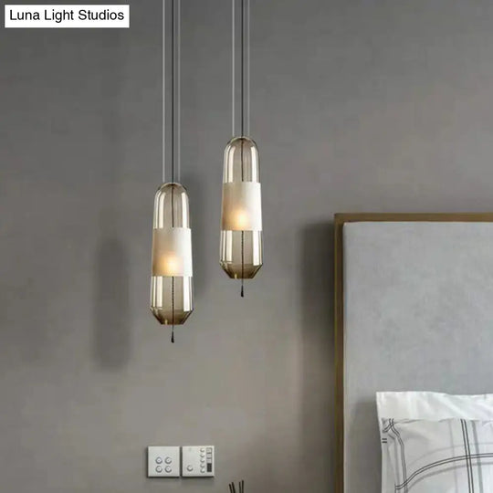Nordic Glass 1-Bulb Elliptical Suspension Ceiling Pendant Lamp For Dining Room With Pull Chain