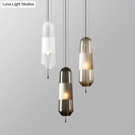 Nordic Glass Elliptical Suspension Light Pendant With Pull Chain - Perfect For Dining Rooms 1 Bulb