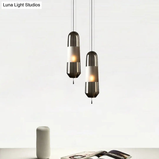 Nordic Glass 1-Bulb Elliptical Suspension Ceiling Pendant Lamp For Dining Room With Pull Chain