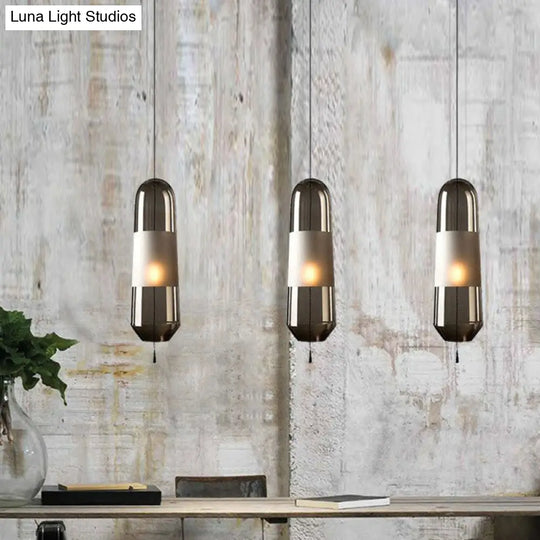 Nordic Glass 1-Bulb Elliptical Suspension Ceiling Pendant Lamp For Dining Room With Pull Chain
