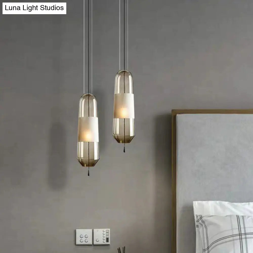 Nordic Glass Elliptical Suspension Light Pendant With Pull Chain - Perfect For Dining Rooms 1 Bulb