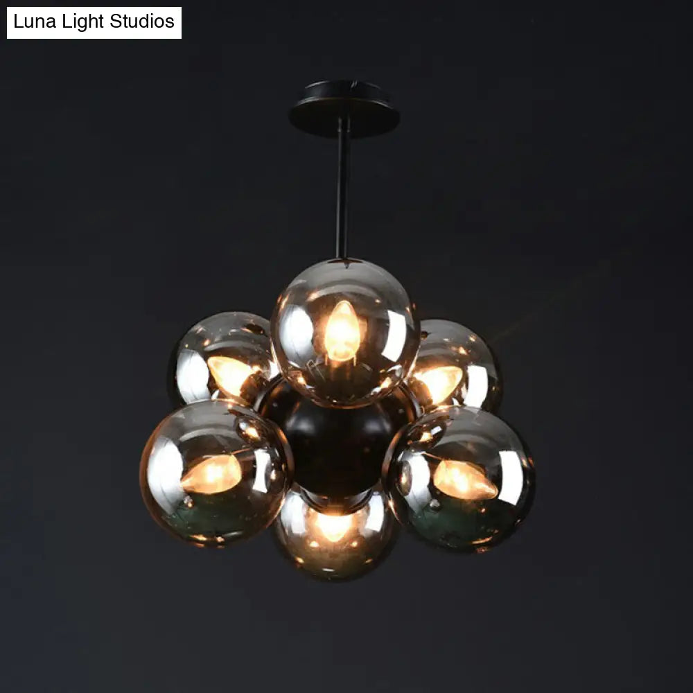 Nordic Bubble Glass Pendant Chandelier: Sleek 6-Bulb Black Hanging Light For Bedroom