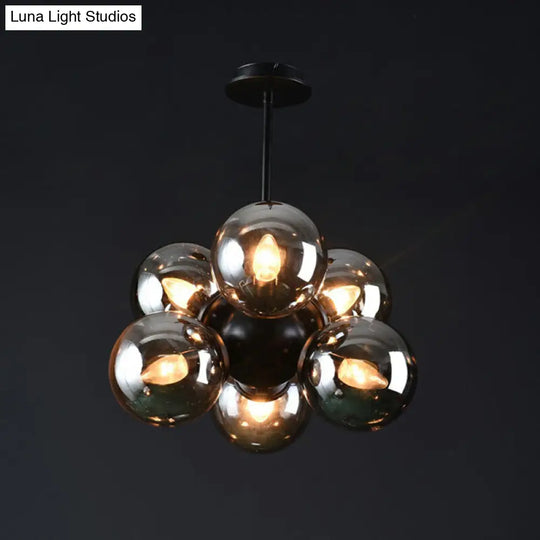 Nordic Bubble Glass Pendant Chandelier: Sleek 6-Bulb Black Hanging Light For Bedroom