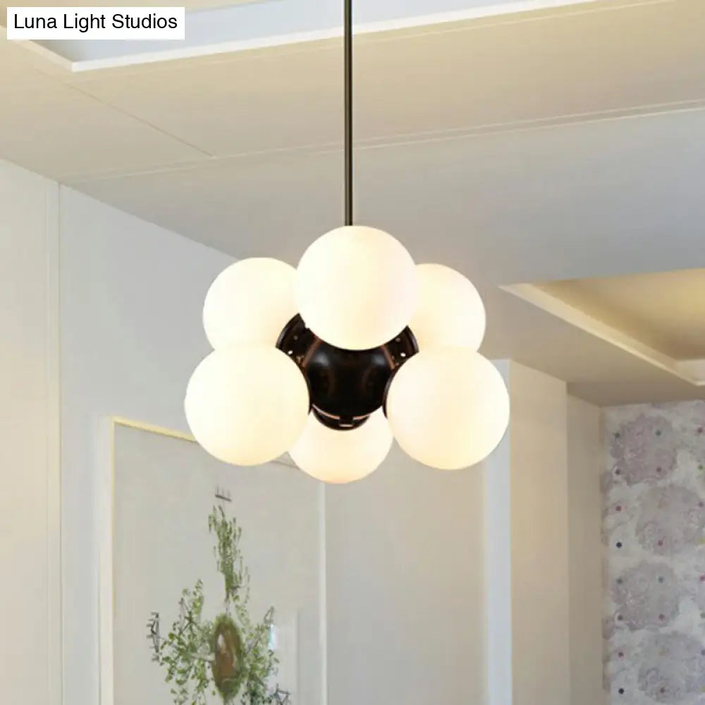 Nordic Bubble Glass Pendant Chandelier: Sleek 6-Bulb Black Hanging Light For Bedroom