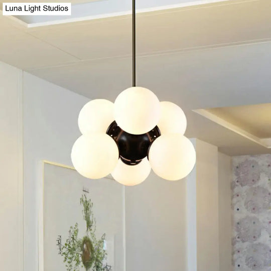 Nordic Bubble Glass Pendant Chandelier: Sleek 6-Bulb Black Hanging Light For Bedroom