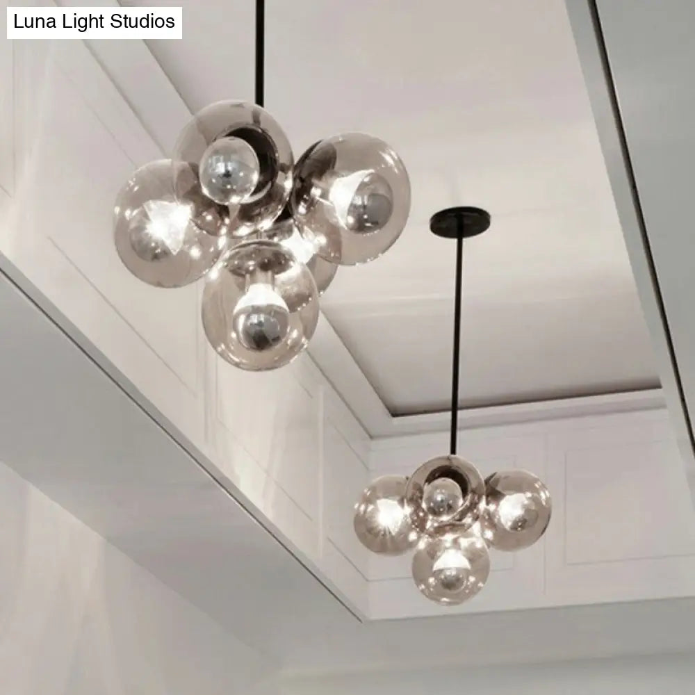 Nordic Bubble Glass Pendant Chandelier: Sleek 6-Bulb Black Hanging Light For Bedroom