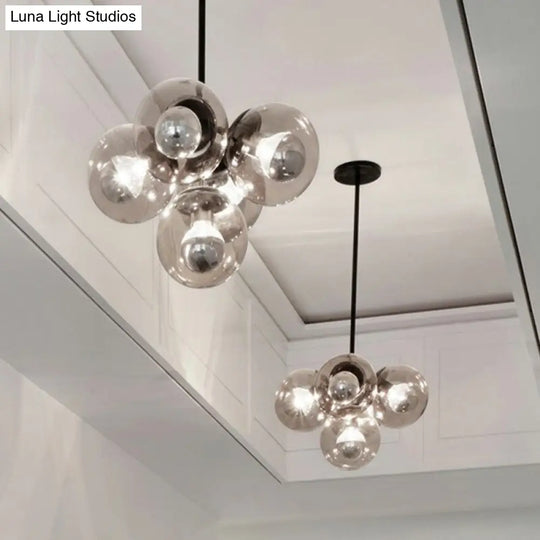 Nordic Bubble Glass Pendant Chandelier: Sleek 6-Bulb Black Hanging Light For Bedroom