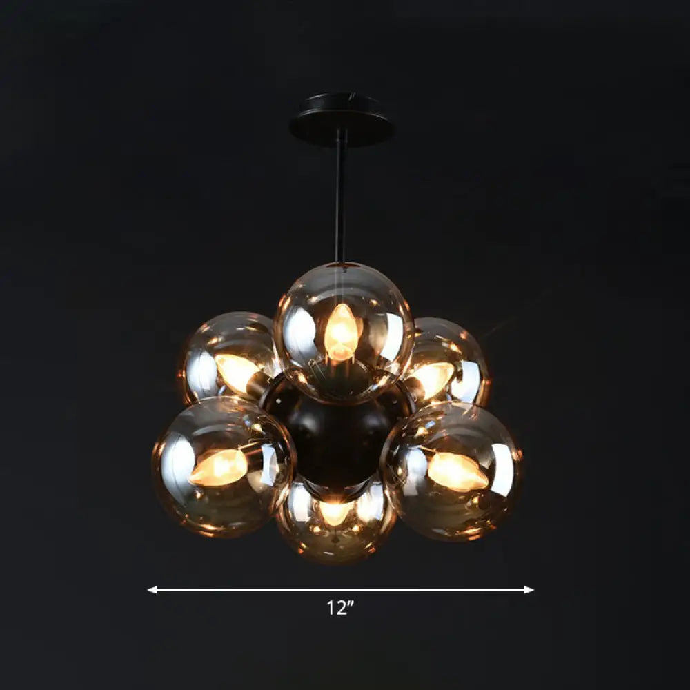 Nordic Glass Pendant Chandelier - 6 Bulbs Black Perfect For Bedroom Amber