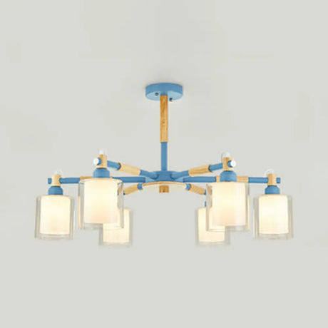 Nordic Glass Pendant Light Fixture With 6 Bulbs For Bedroom Blue
