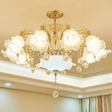 Nordic Gold Flower Chandelier Light Fixture With Frosted Glass Shade 10 /