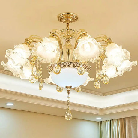 Nordic Gold Flower Chandelier Light Fixture With Frosted Glass Shade 10 /