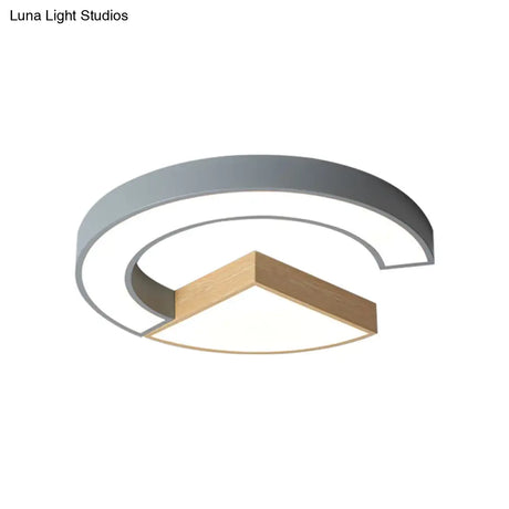 Nordic Green/Grey - Wood Arch And Sector Acrylic Ceiling Light - 16.5’/20.5’ Wide Led Flush