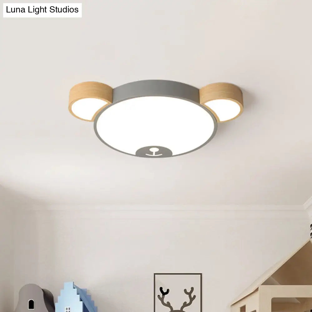 Nordic Grey/Green Metallic Bear Head Flushmount Led Ceiling Light In Warm/White 18/21.5 Wide