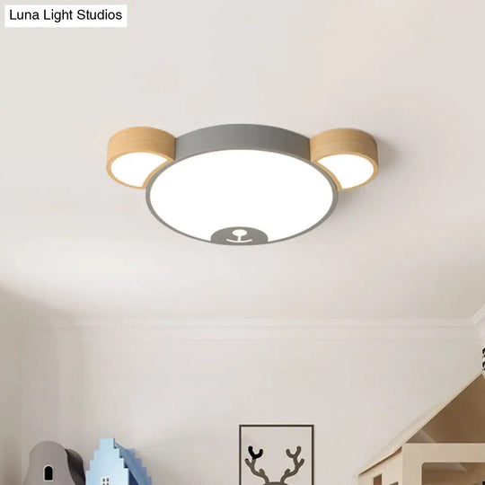 Nordic Grey/Green Metallic Bear Head Flushmount Led Ceiling Light In Warm/White 18/21.5 Wide