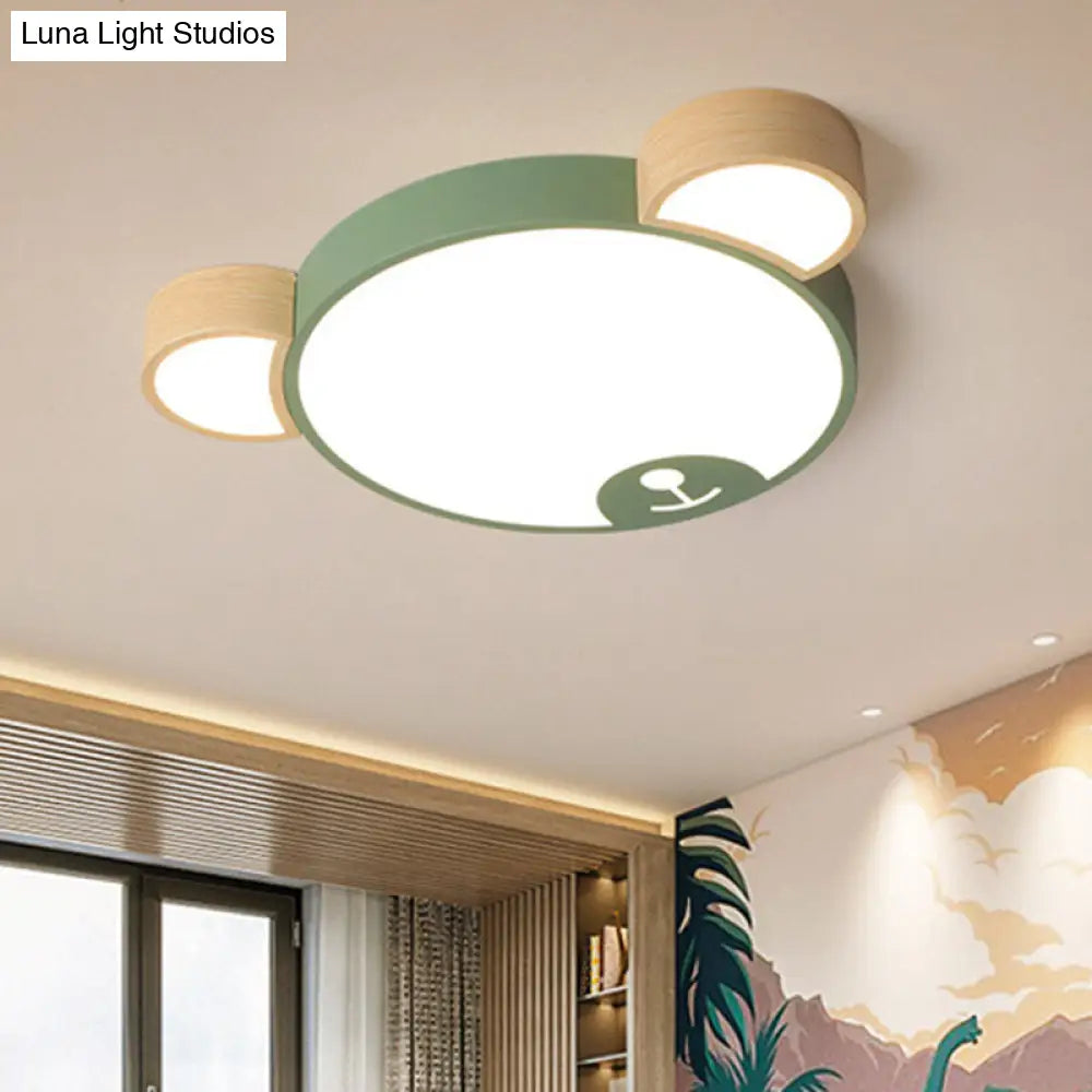 Nordic Grey/Green Metallic Bear Head Flushmount Led Ceiling Light In Warm/White 18/21.5 Wide Green /