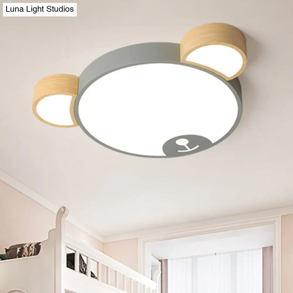 Nordic Grey/Green Metallic Bear Head Flushmount Led Ceiling Light In Warm/White 18/21.5 Wide Grey /