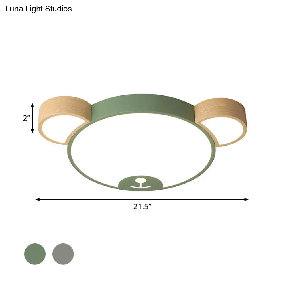 Nordic Grey/Green Metallic Bear Head Flushmount Led Ceiling Light In Warm/White 18/21.5 Wide