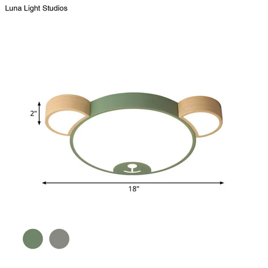 Nordic Grey/Green Metallic Bear Head Flushmount Led Ceiling Light In Warm/White 18/21.5 Wide