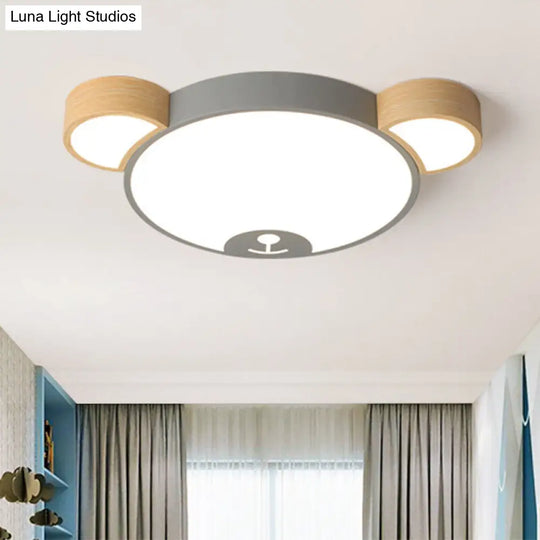 Nordic Grey/Green Metallic Bear Head Flushmount Led Ceiling Light In Warm/White 18/21.5 Wide