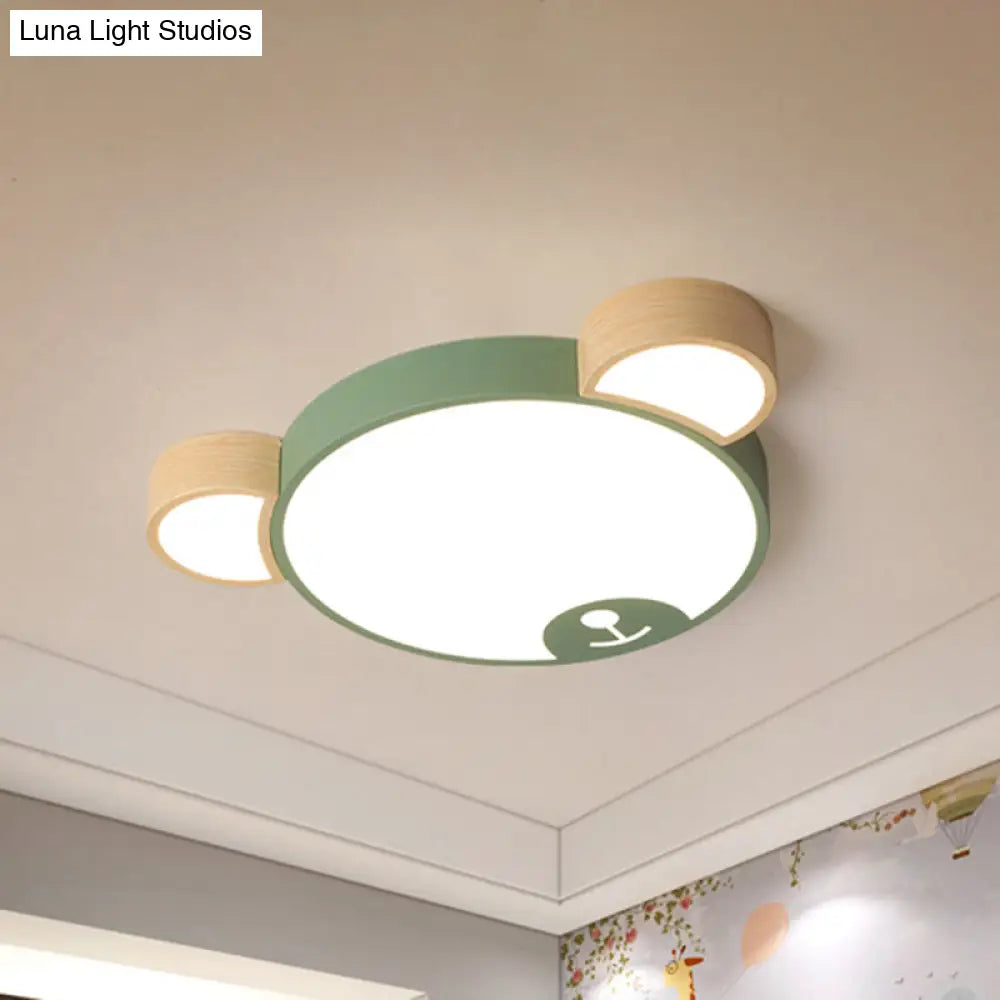 Nordic Grey/Green Metallic Bear Head Flushmount Led Ceiling Light In Warm/White 18’/21.5’ Wide