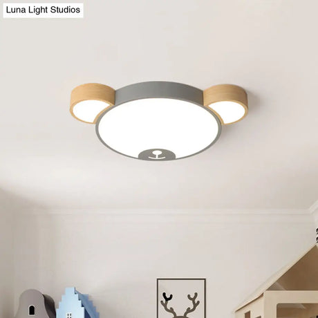 Nordic Grey/Green Metallic Bear Head Flushmount Led Ceiling Light In Warm/White 18’/21.5’ Wide
