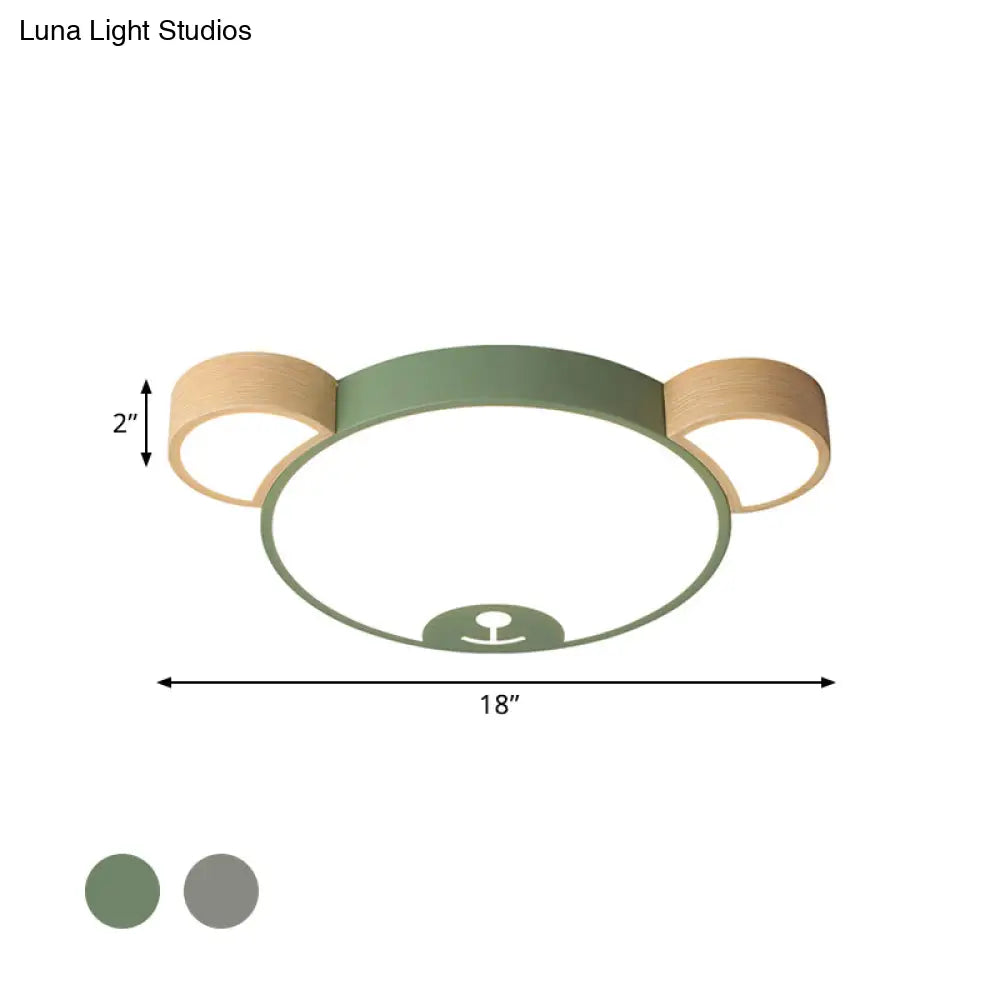 Nordic Grey/Green Metallic Bear Head Flushmount Led Ceiling Light In Warm/White 18’/21.5’ Wide