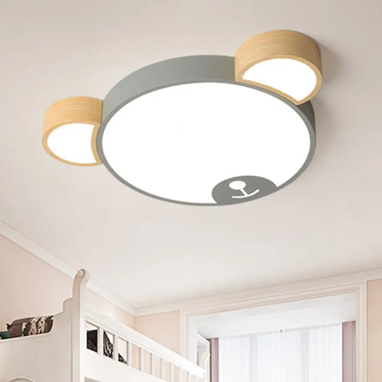 Nordic Grey/Green Metallic Bear Head Flushmount Led Ceiling Light In Warm/White 18’/21.5’ Wide