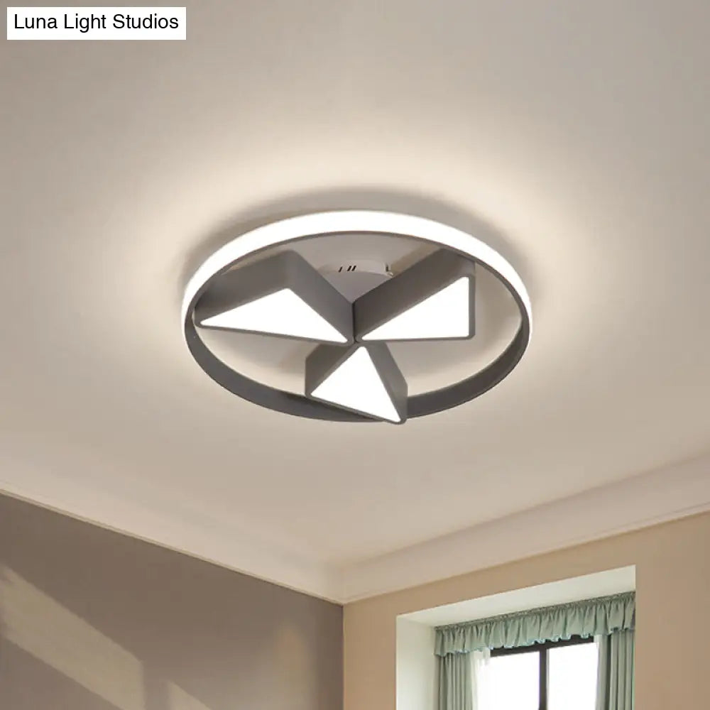 Nordic Grey/White Led Iron Windmill Ceiling Flushmount Lamp With Warm/White Glow Ring Grey / Warm