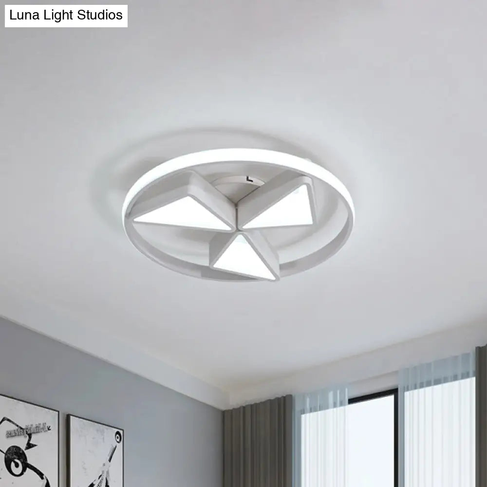 Nordic Grey/White Led Iron Windmill Ceiling Flushmount Lamp With Warm/White Glow Ring