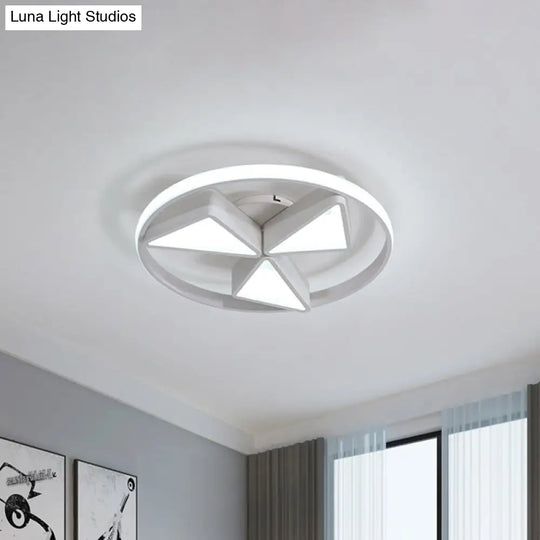 Nordic Grey/White Led Iron Windmill Ceiling Flushmount Lamp With Warm/White Glow Ring