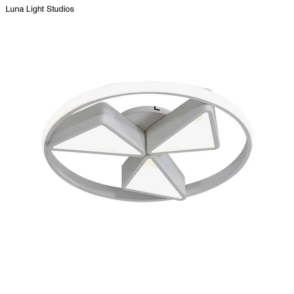 Nordic Grey/White Led Iron Windmill Ceiling Flushmount Lamp With Warm/White Glow Ring
