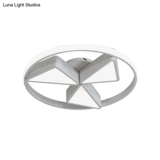 Nordic Grey/White Led Iron Windmill Ceiling Flushmount Lamp With Warm/White Glow Ring