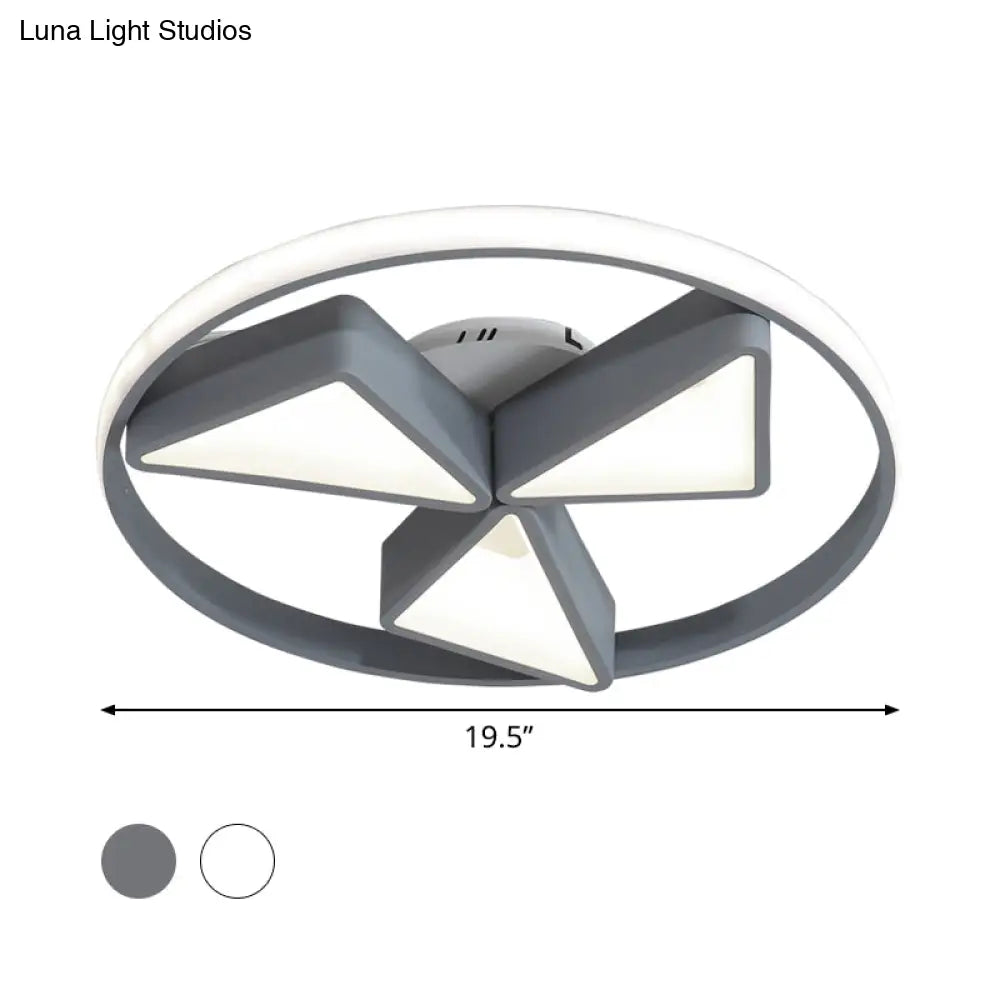 Nordic Grey/White Led Iron Windmill Ceiling Flushmount Lamp With Warm/White Glow Ring